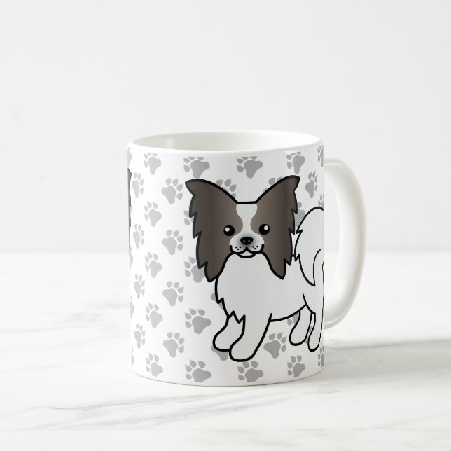 Blå Och Vit Papillon Söt Tecknad Hund & Tass Kaffemugg (Framsida höger)
