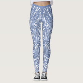 Blå och vit peacock-design leggings