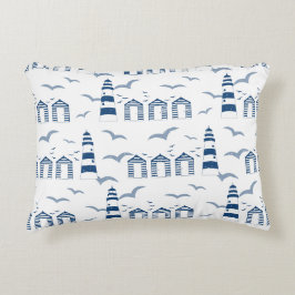 Blå och vit persikohuts och fyr prydnadskudde