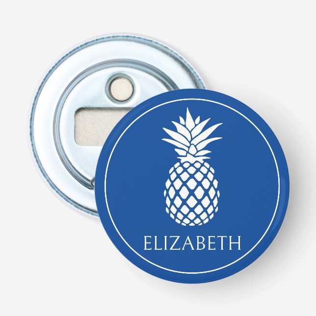 Blå och vit personlig ananas flasköppnare (Framsidan)