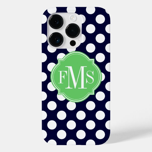 Blå och vit polka Dot Mönster Monogram (Baksida)