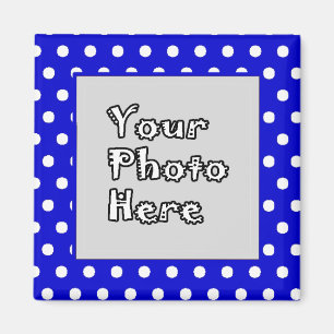 Blå och vit Polka dots-foto Ram Magnet