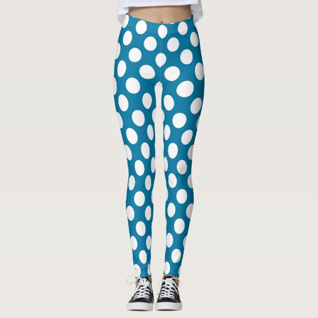 Blå och vit polka dots leggings (Framsida)