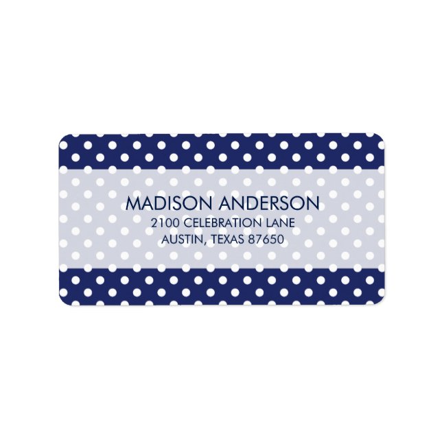 Blå och vit Polka dots Mönster Adressetikett (Framsidan)