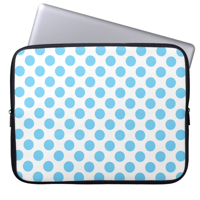 Blå och vit polka dots mönster laptop fodral (Framsidan)