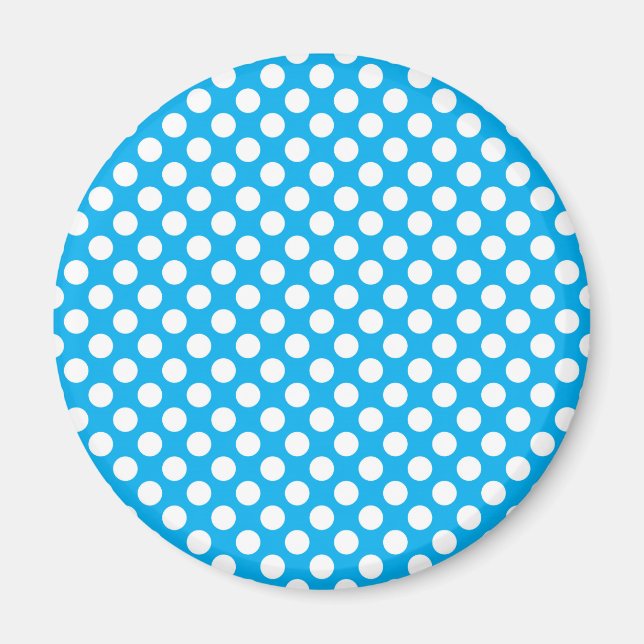 Blå och vit polka dots mönster magnet (Framsidan)