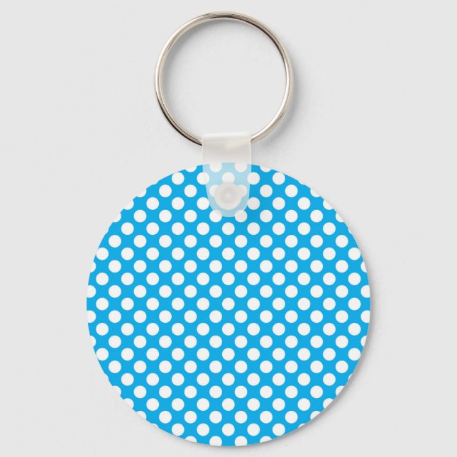 Blå och vit polka dots mönster nyckelring (Framsida)