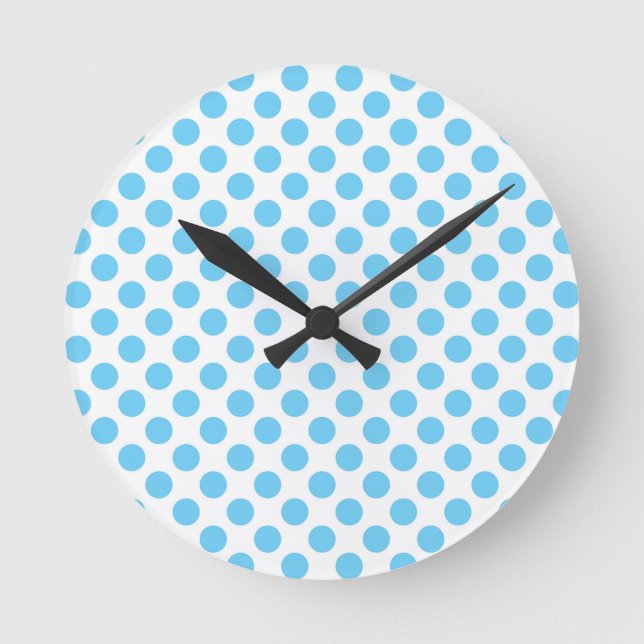Blå och vit polka dots mönster rund klocka (Framsida)