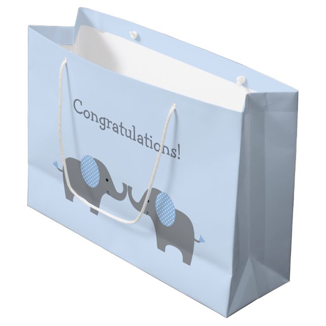 Blå och vit polka, punkt Elephant Baby Shower Larg (Framsidan Vinklad)