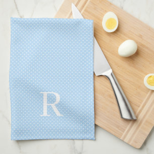 Blå och vit polka - punkt Monogrammad Kökshandduk