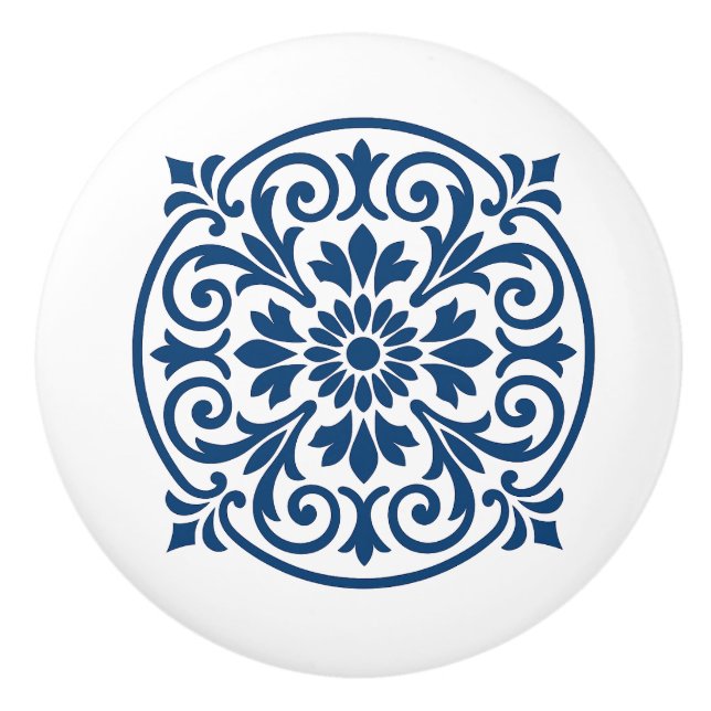 Blå och vit portugisisk Azulejo Stil Ceramic Knob Knopp (Framsidan)