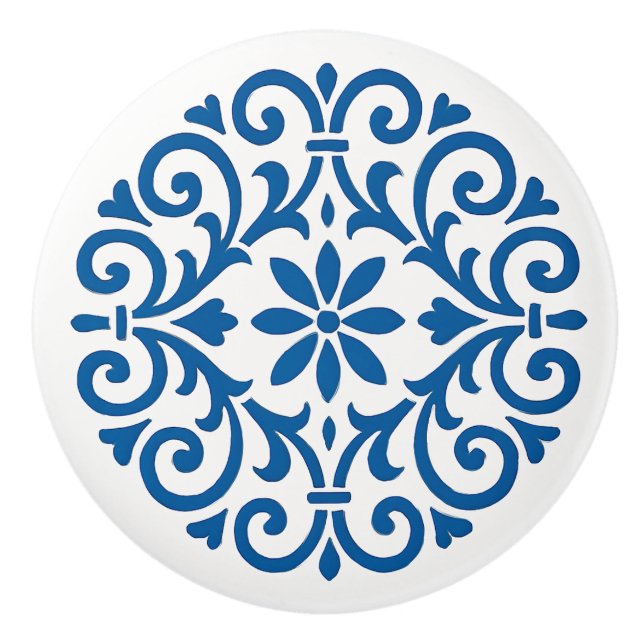 Blå och vit portugisisk Azulejo Stil Ceramic Knob Knopp (Framsidan)