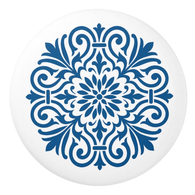 Blå och vit portugisisk Azulejo Stil Ceramic Knob Knopp (Framsidan)