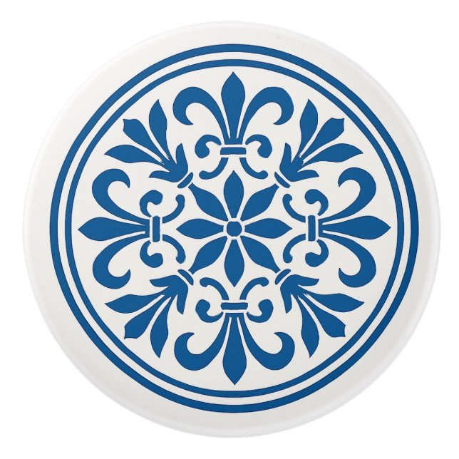 Blå och vit portugisisk Azulejo Stil Ceramic Knob Knopp (Framsidan)