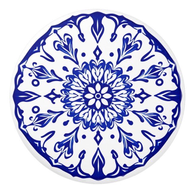 Blå och vit portugisisk Azulejo Vibe Ceramic Knob Knopp (Framsidan)