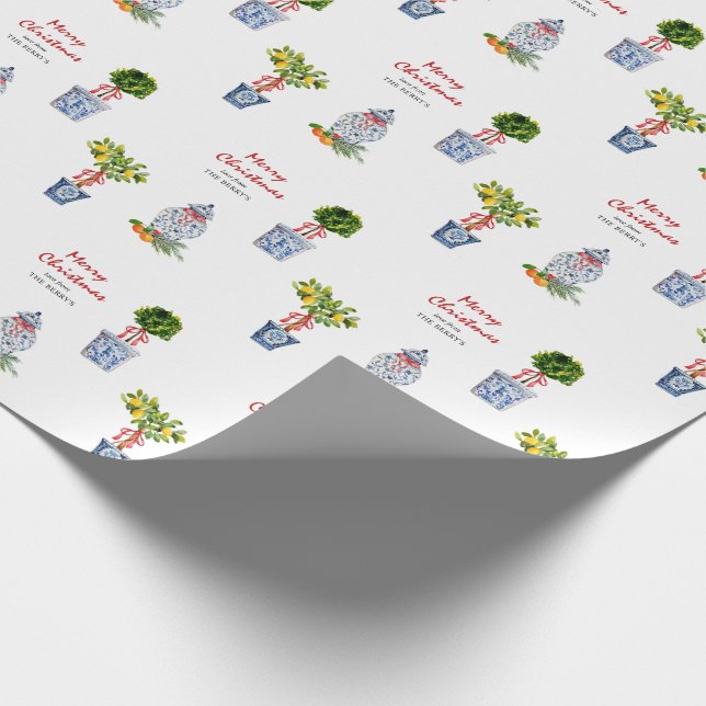 Blå och vit potterijul presentpapper (Hörn)