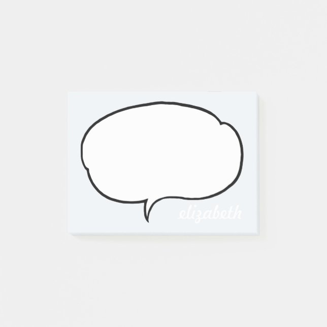 Blå och vit pratbubbla Personlig Namn Post-it Block (Framsida)