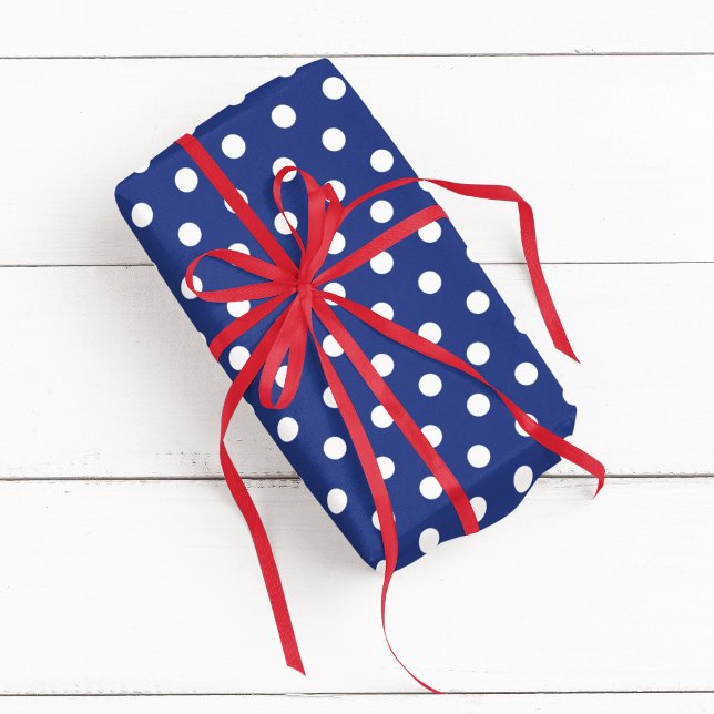Blå och vit prickig presentpapper (Blue and White Polka Dot Wrapping Paper)