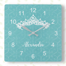 Blå och vit prinsessan Tiara Wall Clock