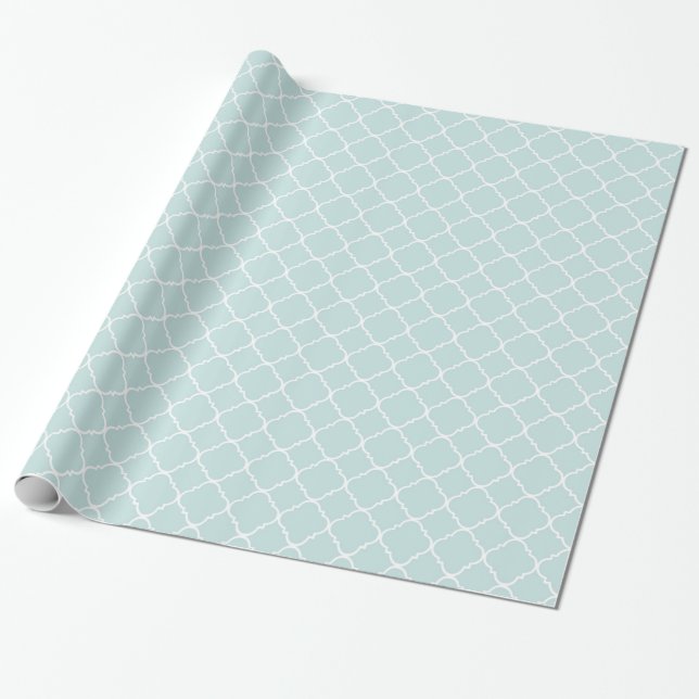 Blå och vit Quatrefoil Bröllopsdusch Presentpapper (Utrullad)