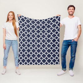 Blå och vit Quatrefoil Lattice Mönster Fleecefilt
