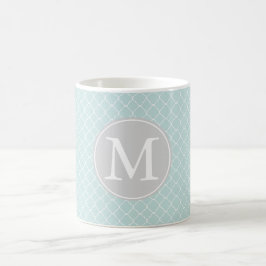 Blå och vit Quatrefoil Mönster Monogram Kaffemugg