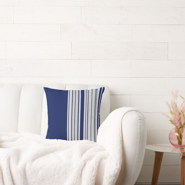 Blå och vit, rand dyna dyna med svarta accenter kudde (Soffa)