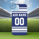Blå och vit Rand jersey Namn och nummer<br><div class="desc">Om du är ägare till Fantasy Football Team,  gör dina egna produkter och visa upp för dina vänner! Eller - spelar du High School Football och vill ha ett PM? Den här idiotiska designen är perfekt för alla som leker sport.</div>