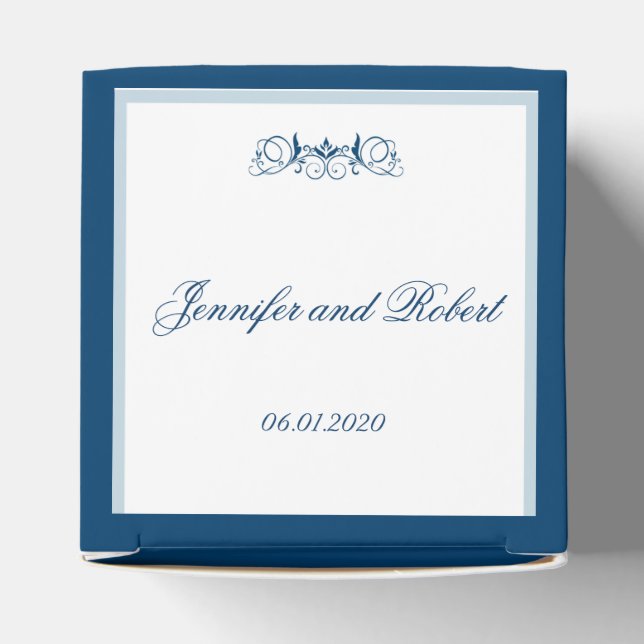 Blå och vit Rand med dekorruta för Blommigt Presentaskar (Överdel)