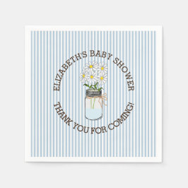 Blå och vit Rand med Mason Burk Baby Shower Pappersservett