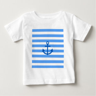 Blå och vit Rand Mönster med ankor T Shirt