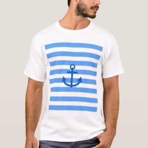 Blå och vit Rand Mönster med ankor T Shirt