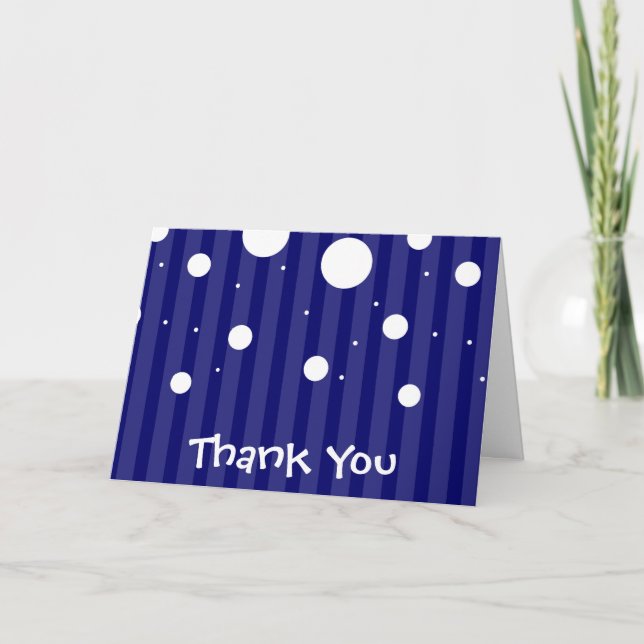 Blå och vit Rand och Polka dots Tack Kort (Framsida)
