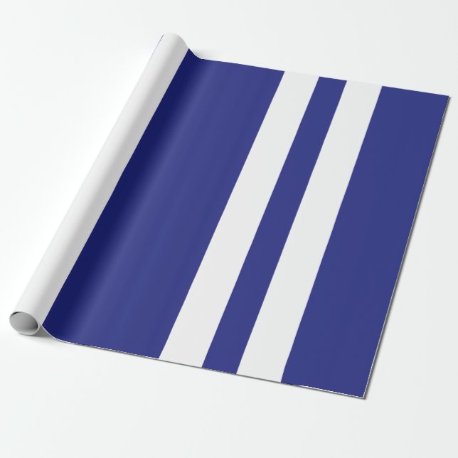 Blå och vit rand presentpapper (Utrullad)