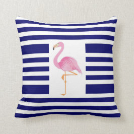 Blå och vit rand rosa flamingo kudde