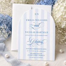 Blå och vit randig monogram bröllop