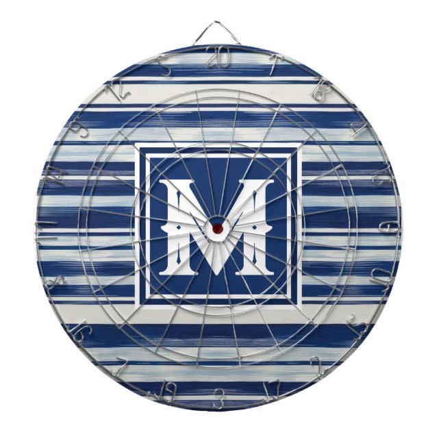 Blå och vit randig monogram darttavla (Framsidan)