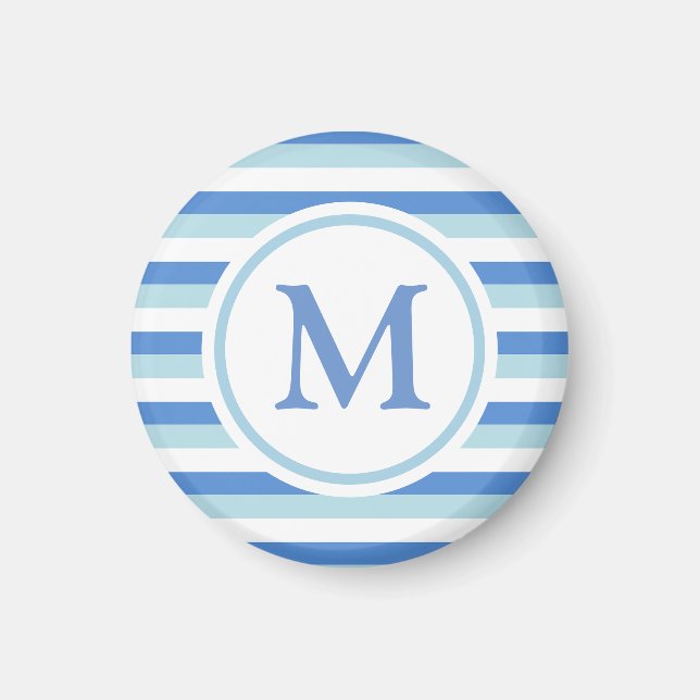 Blå och vit randig monogram magnet (Framsidan)