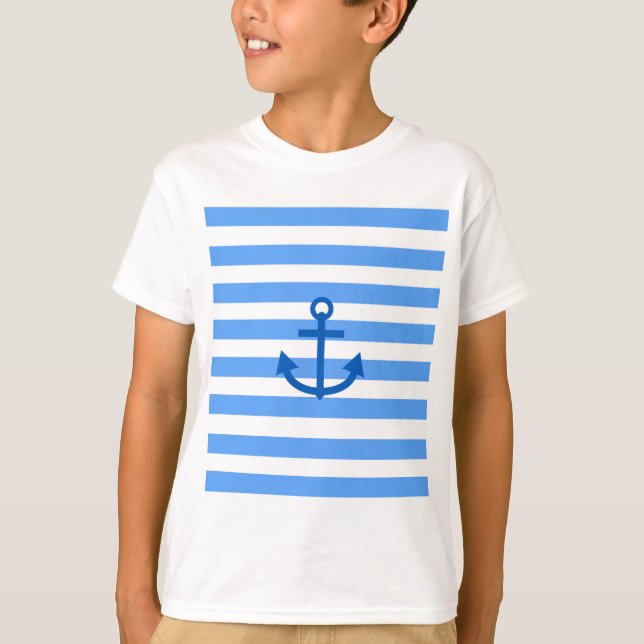 Blå och vit randig mönster med ankare t shirt (Framsida)