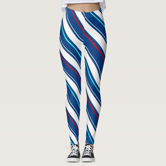 Blå och vit regional Rand Leggings (Framsida)
