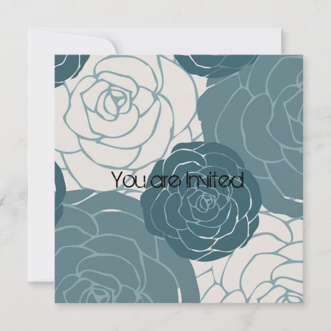 Blå och Vit ros babyskor Inbjudningar (Framsida)