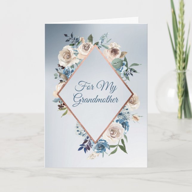 Blå och Vit ros Ram farmors mormor Kort (Framsida)