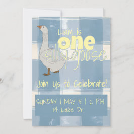 Blå och vit rutig En dum gås Inbjudningar