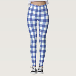 Blå och vit rutig rutmönster leggings