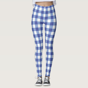 Blå och vit rutig schackrutig randig leggings