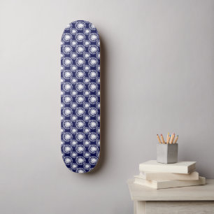 Blå och vit Shibori cirkelmönster Mini Skateboard Bräda 18,5 Cm