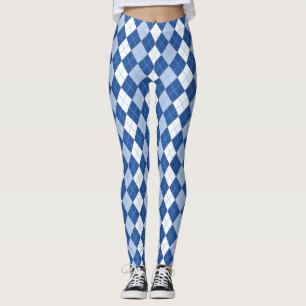 Blå och vit sjölös Argyle Mönster Leggings