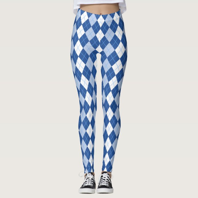 Blå och vit sjölös Argyle Mönster Leggings (Framsida)