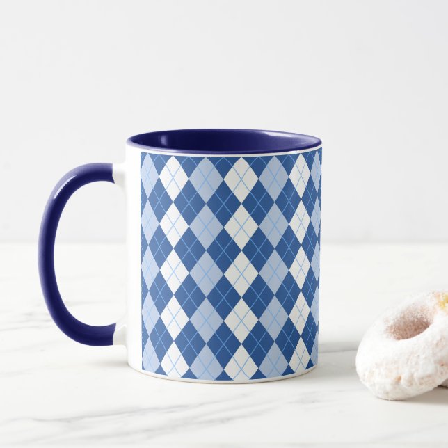Blå och vit sjölös Argyle Mönster Mugg (Med munk)