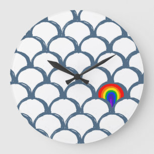 Blå och vit Sketch Scallop Mönster & Rainbow Stor Klocka